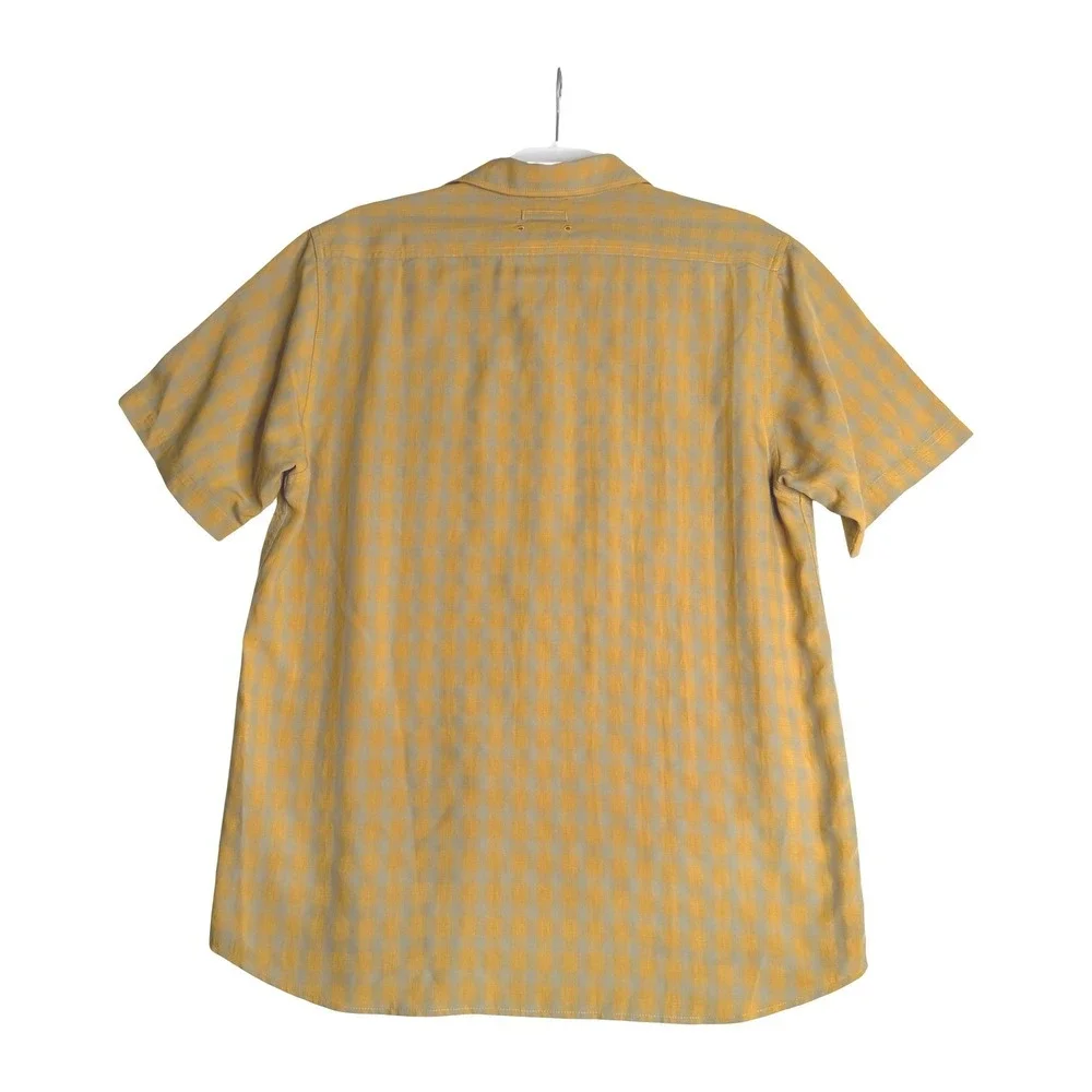 The North Face AH6S Short Sleeve‎ Gingham Hiking Shirt Yellow Gray Men's Large
